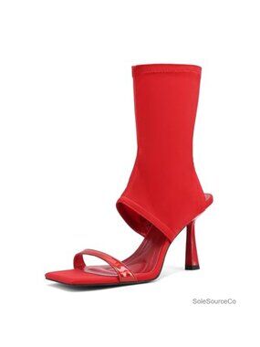 Open Toe High Heel Sandals Stretch Ankle Cuff Square Toe Stiletto Heels